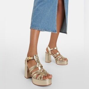 See by Chloe Sierra Heels Cage Sandals in Gold Metallic Size 36 US 6